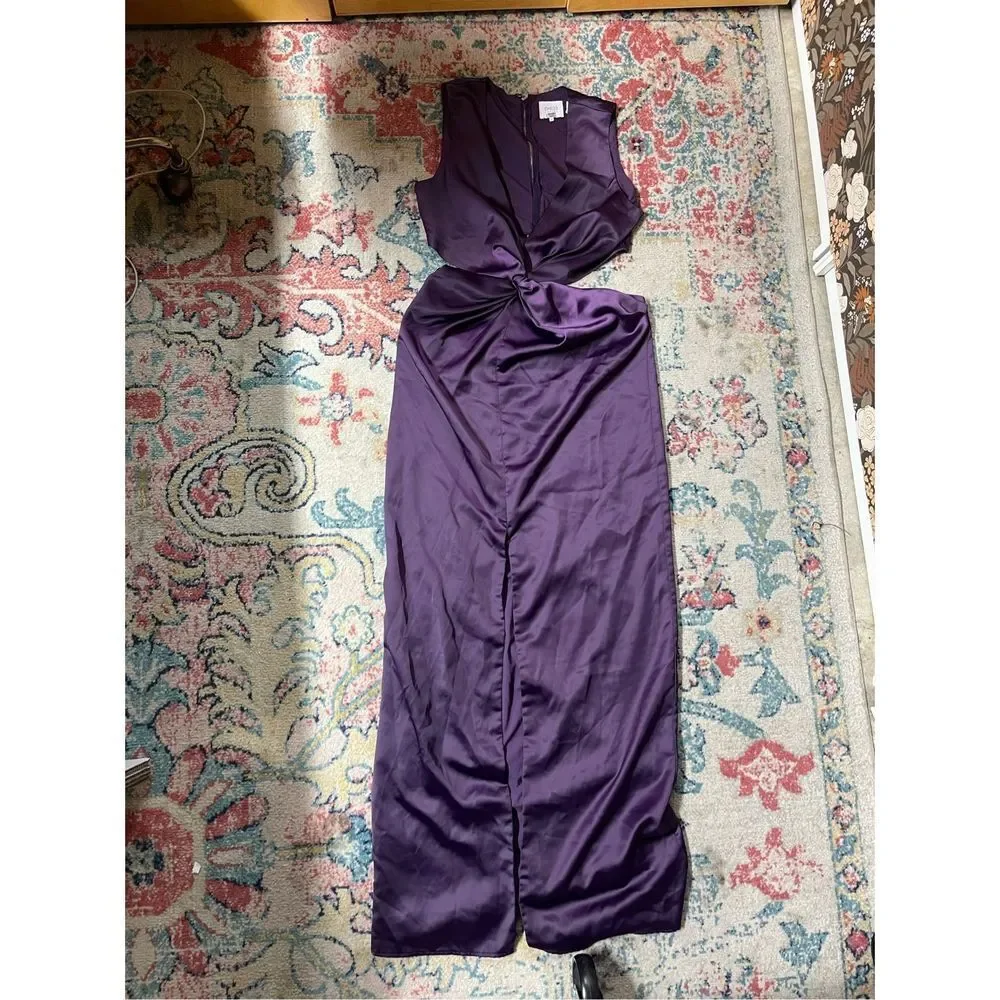 One 33 Social Women's Purple Sleeveless Cutout Satin Column Gown Maxi Dress Sz 6